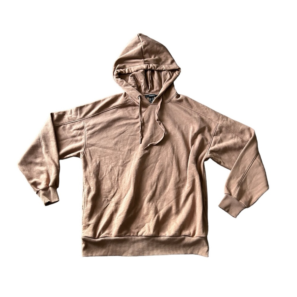 FOREVER 21 Tan Drawstring Hoodie With Side Pockets.